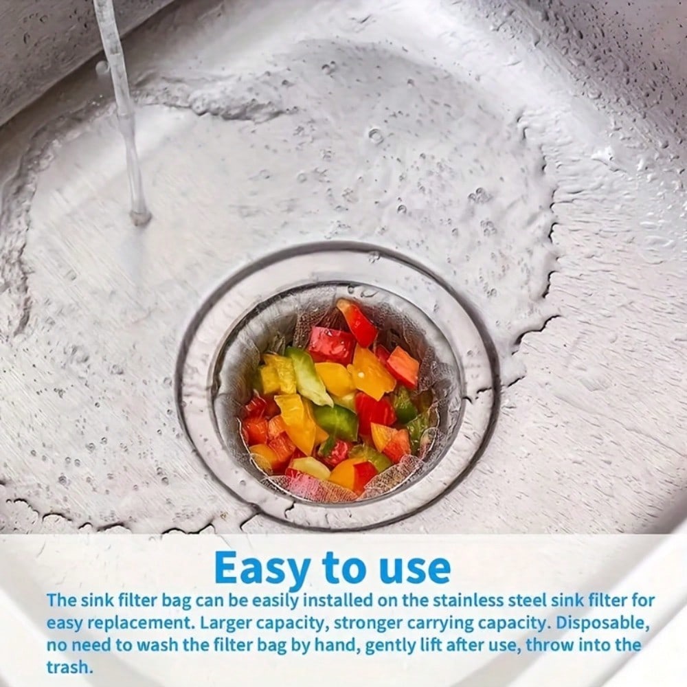 100-Pack Kitchen Sink Filter Bags - Featuring a Drawstring Closure And a Mesh Design That Effectively Captures Food Debris