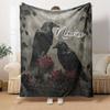 Elegant Ravens Amidst Roses And Shadows Throw Customizable Blanket Personalized Name Comfortable Texture For Sofa Couch Office Bed Picnics Allseason