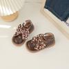Little Girls Leather Shoes Hand-Painted Bow French Style Fashion Kids Round-toe Versatile Soft 2024 Children Loafers Elegant PU