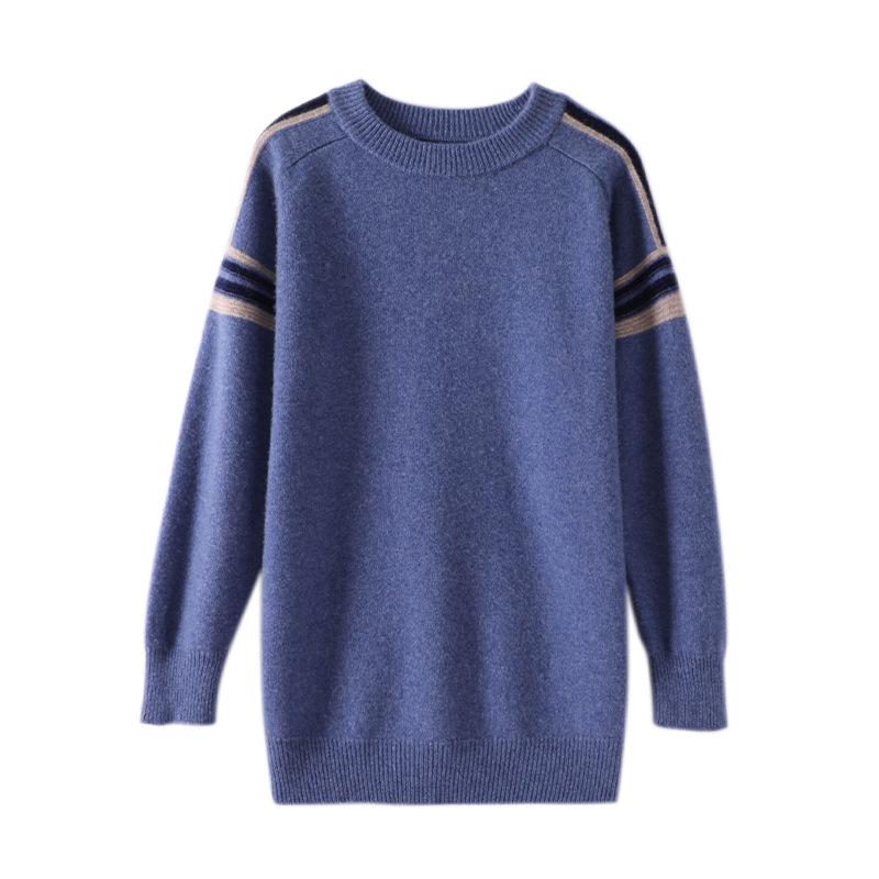 Men's Cashmere Wool Color Block Round Neck Sweater, Korean Style Loose Casual Knit Pullover, Plus Size for Autumn/Winter