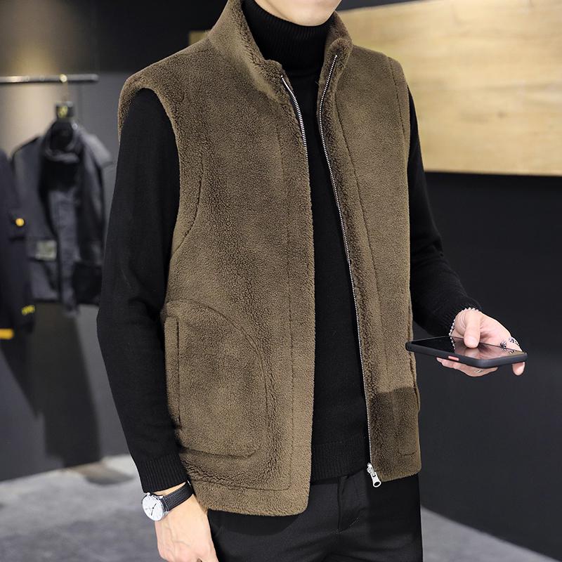 Woodpecker Men's Reversible Leather and Fur Fleece Vest - Autumn/Winter Lambswool Sleeveless Jacket