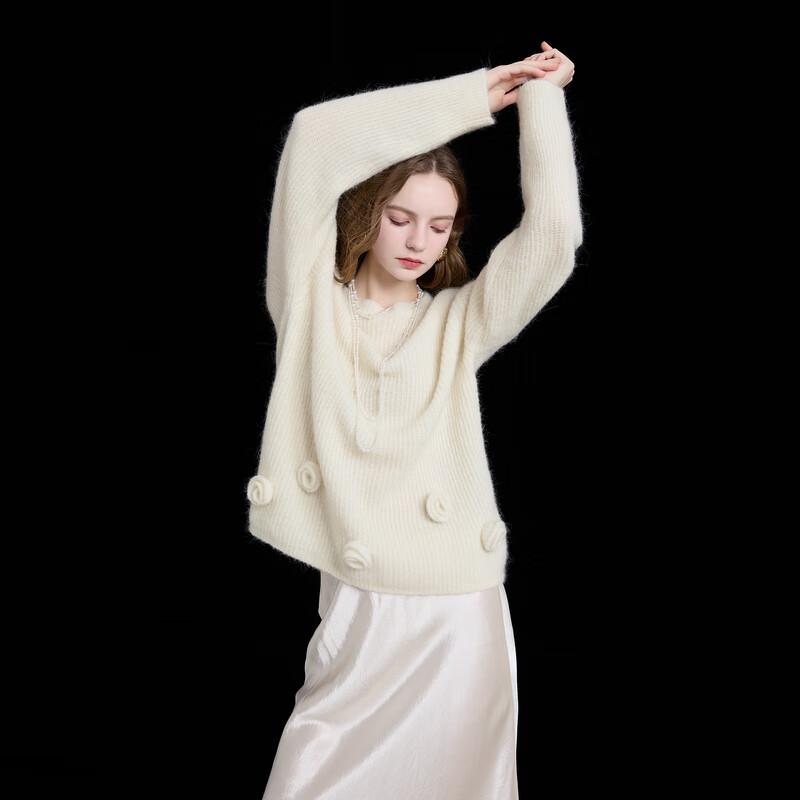Sancai 2025 Winter Loose Floral Knit Pullover Sweater