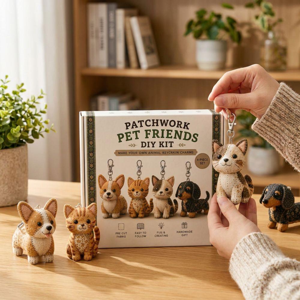 Vorgeschnittene Stoff-Patchwork-Tier-Sets Katze Hund Zwerg Handgemachte Schlüsselanhänger-Sets Schlüsselanhänger Basteln