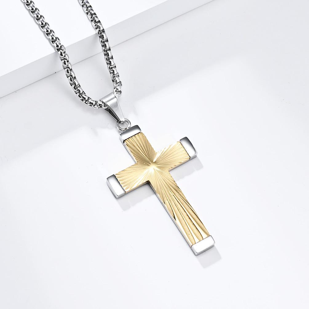 Hip Hop Style Refracted Light Titanium Steel Cross Necklace Mens Personality Niche Pendant Accessories