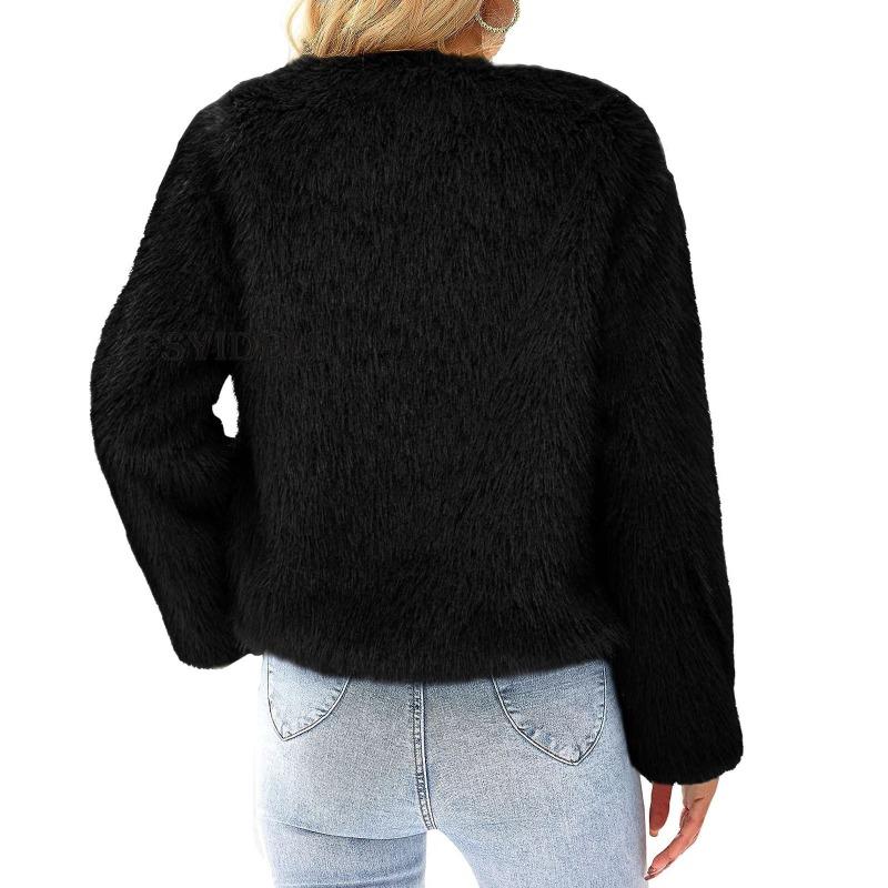 Women's Faux Fur Cropped Jacket Soft Fluffy Open Front Coat Warm Winter Outerwear