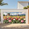 2D Spring Holland Landscape Backdrop Featuring Vibrant Tulip Fields and Traditional Windmills
