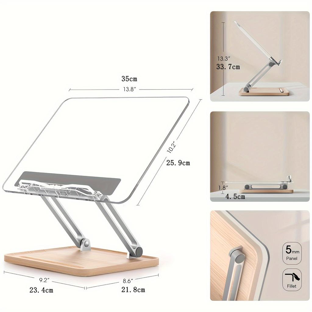 Adjustable Acrylic Reading Stand - Multi-Angle Desktop Holder for Books, Tablets, Laptops & Writing Boards,Transparent Bookstand