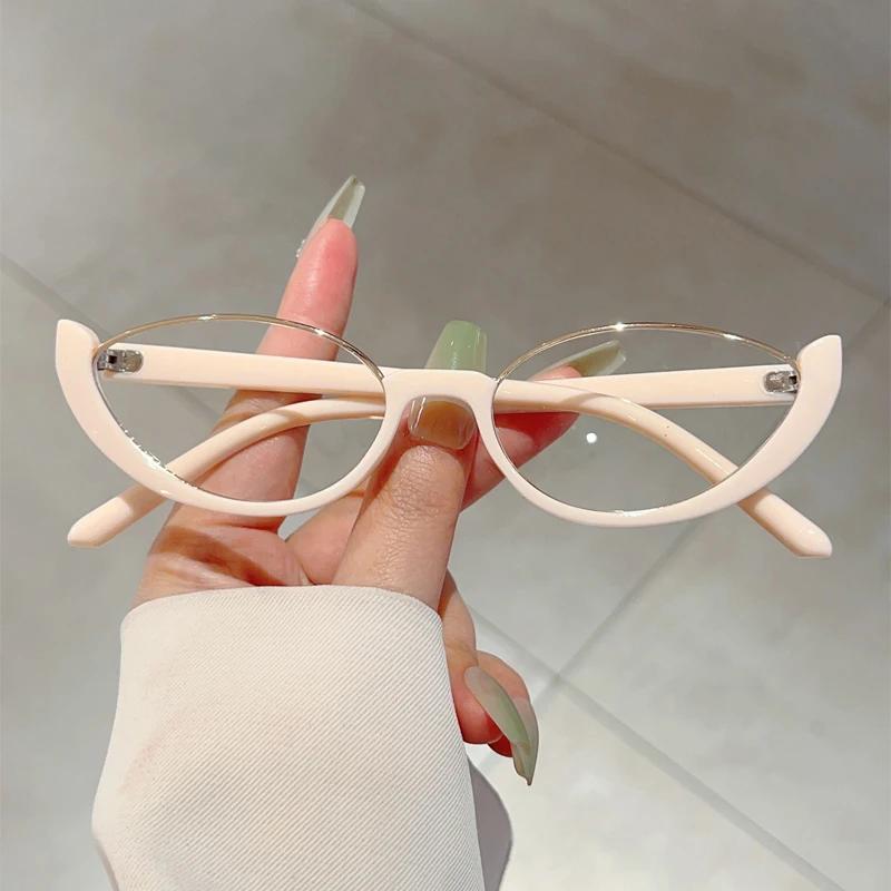 Vintage Cat Eye Glasses Women Fashion Semi Metal Rim Blue Light Blocking Optical Frames Trendy Brand Design Eyeglasses