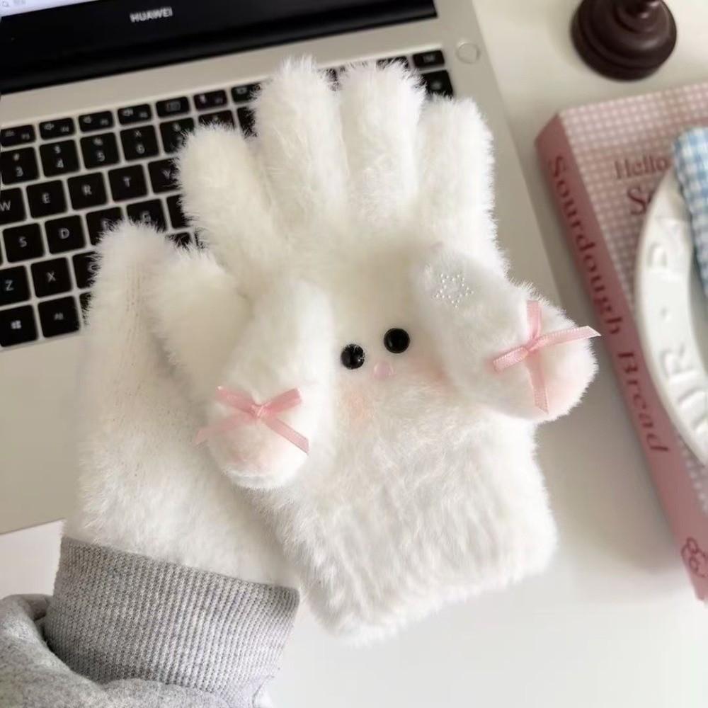 Cartoon Rabbit Winter Gloves Keep Warm Cycling Gloves Cute Bow Mittens Women Girls