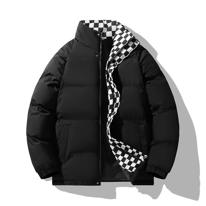 

Мужская модная стеганая одежда с лацканами в клетку для защиты от холода зимой, утолщенная одежда-мешок, мужская теплая хлопковая одежда, модная S чёрный
