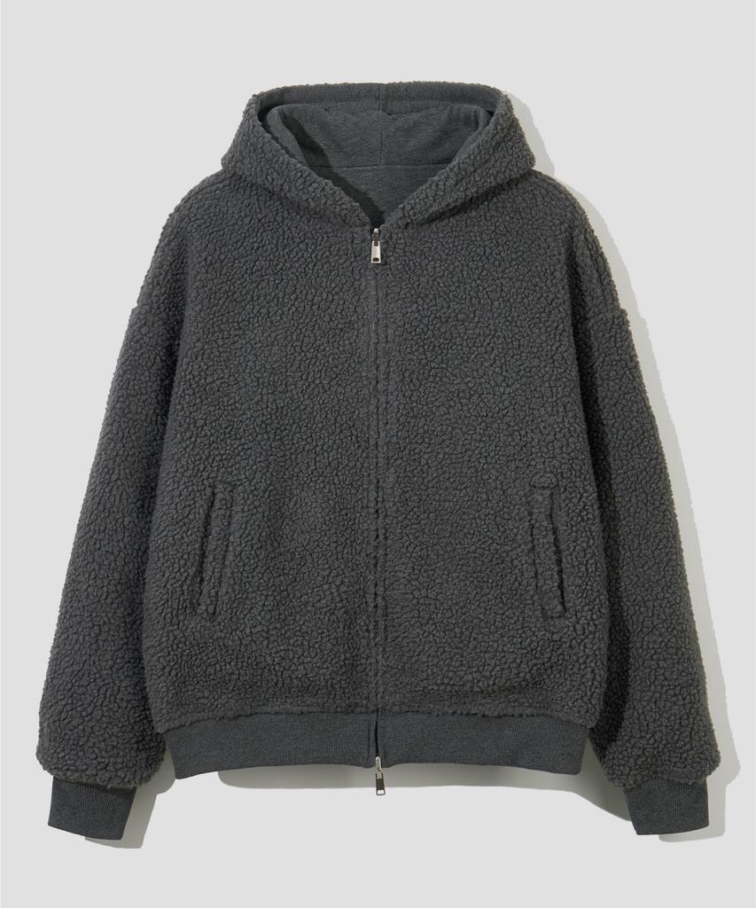 Agod Reversible Heavy Fleece Boa Hooded Zip-Up [Charcoal]