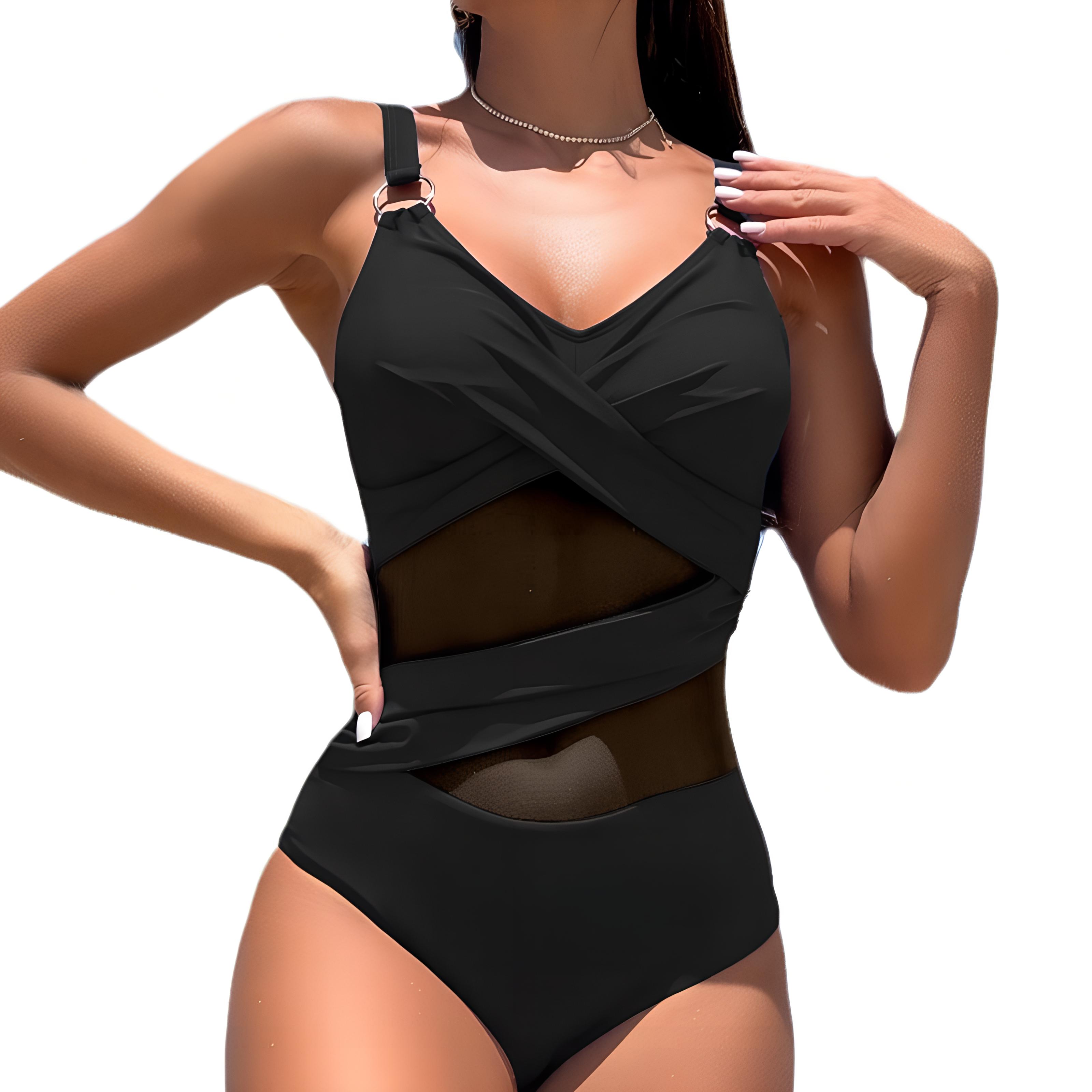 

Женский цельный купальник пуш-ап, сексуальный сетчатый купальник, женский пляжный купальный костюм, монокини 2XL чёрный