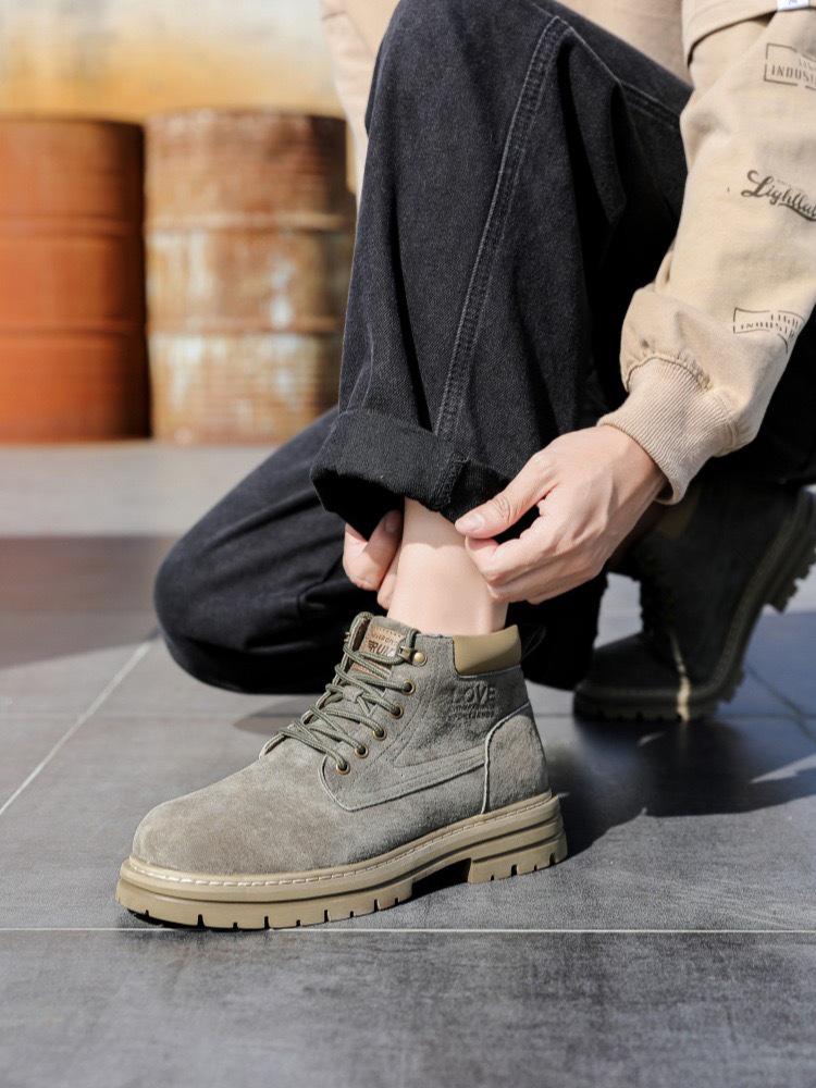Men's Extra Large Yellow Martin Boots - Autumn/Winter Wear-Resistant Top Layer Cowhide Work Boots