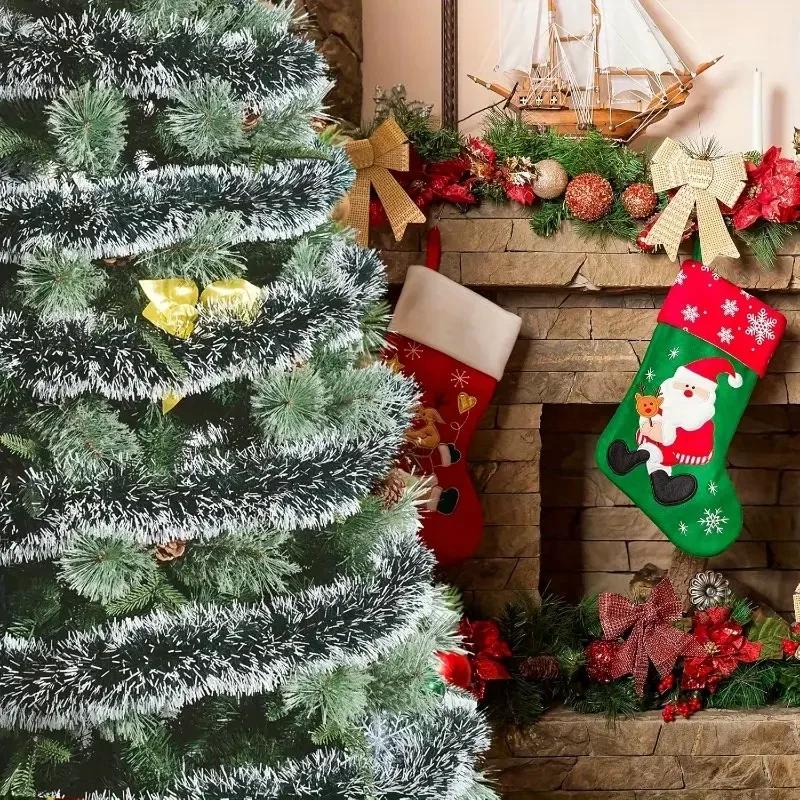 2M Christmas Garland Tinsel Decoration Green White Edge Snowflake Hanging Ornament Party Mall Kindergarten Home Festival Decor