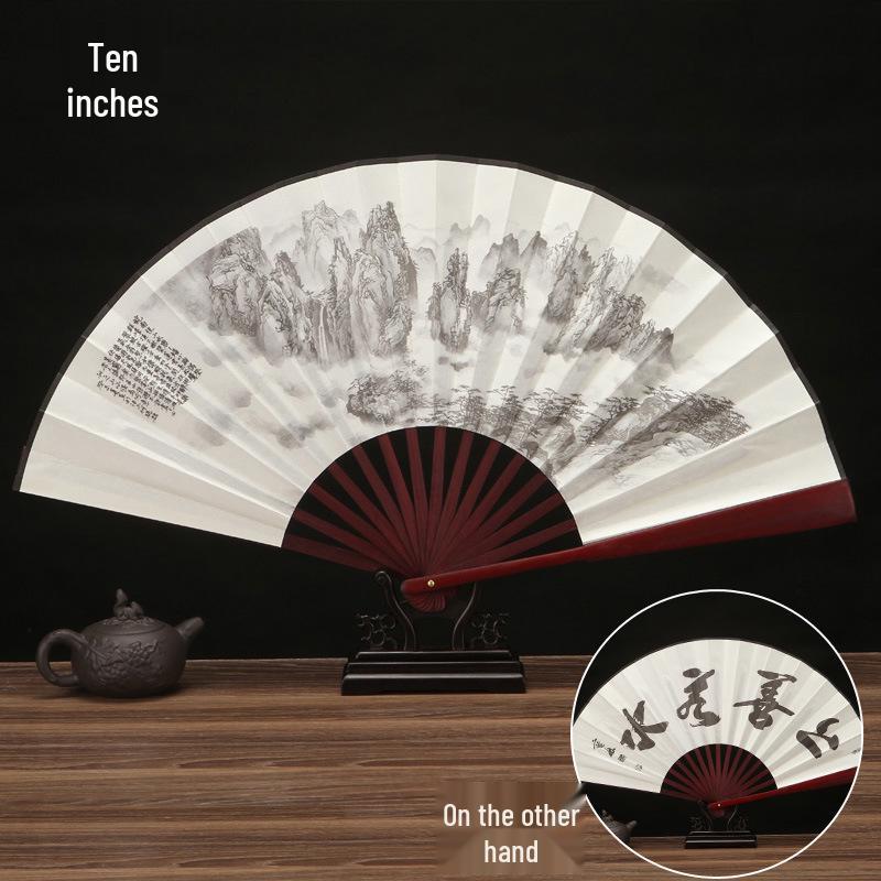 10-Inch Handmade Chinese Style Folding Fan: Custom Men's Hanfu Disco Fan