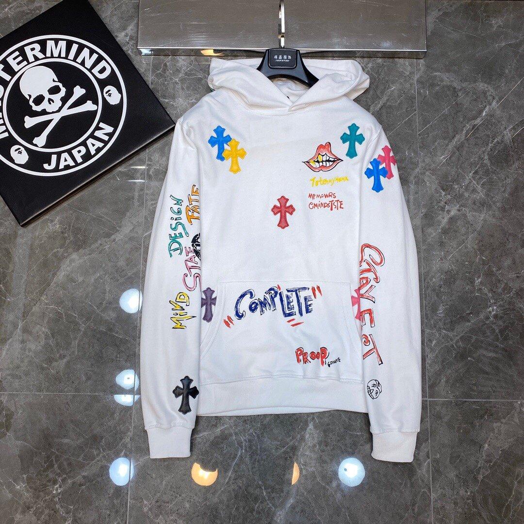 

8115 CHROME HEARTS 2025 Нова Весна та Осінь Великі Розміри Тонкий Стиль Класичний Стиль Логотип Толстовка з Капюшоном для Пар M білий