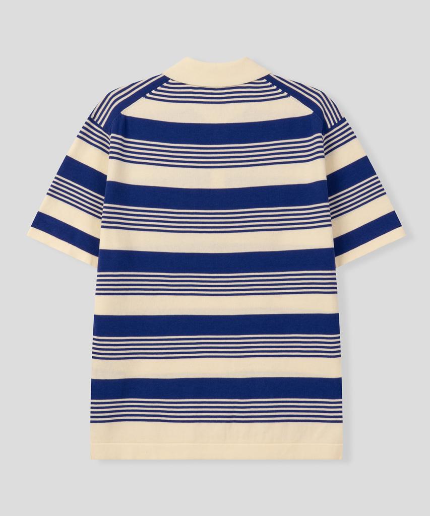BLACK MOMENT Marine Stripe Oversized Collared Short Sleeve Knit [Black]