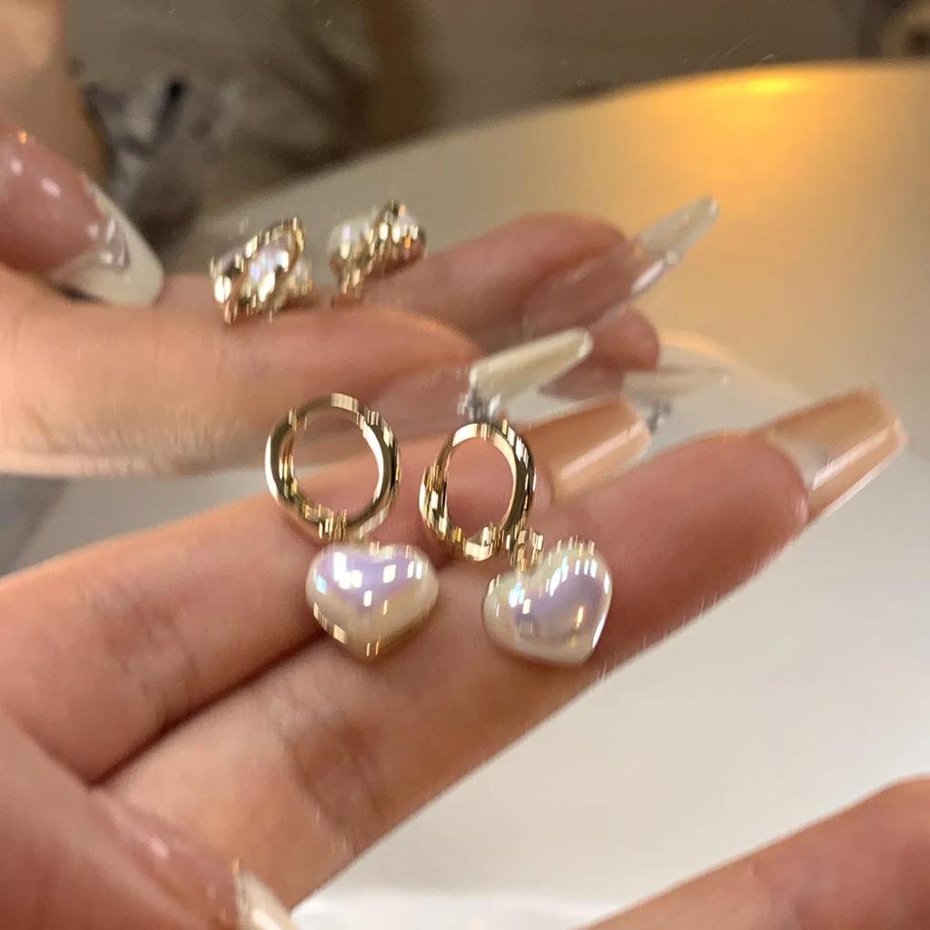 2Pcs/Set Sparkly Earrings Ear Stud Piercing Jewelry Korean Women'S Temperament Circle Pearl Earrings Party Jewelry Accessories