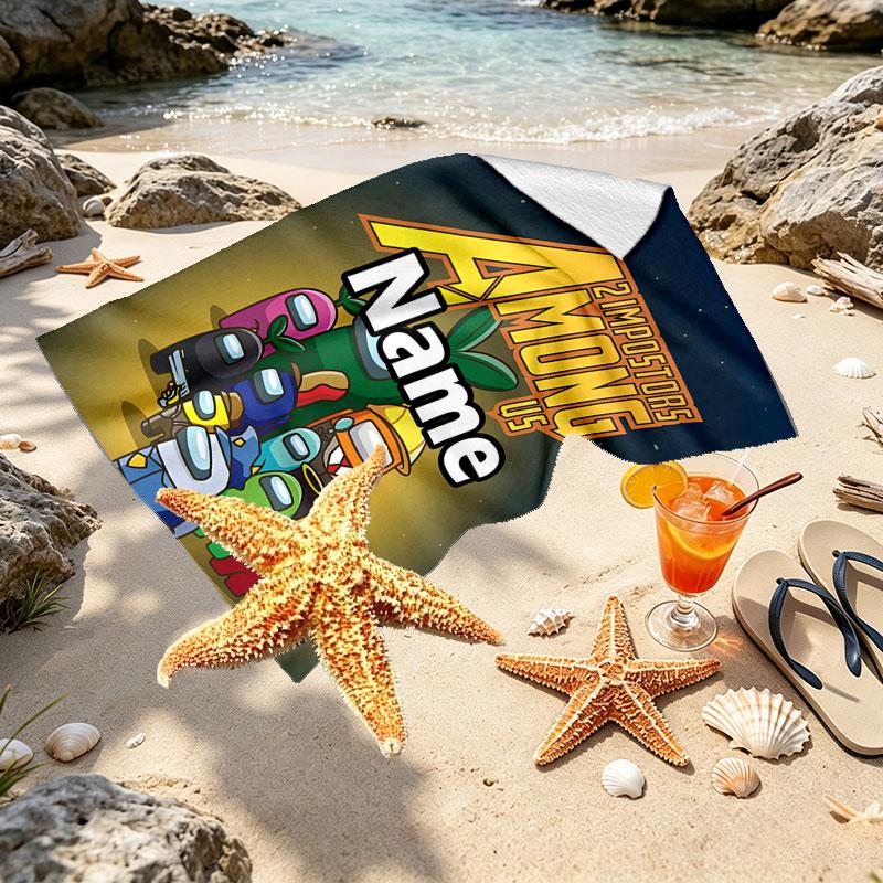 Custom Name Personalized Among Us Print Beach Towel, for Trip Camping Beach Party Home Decor, Birthday Gift for Family & Friends