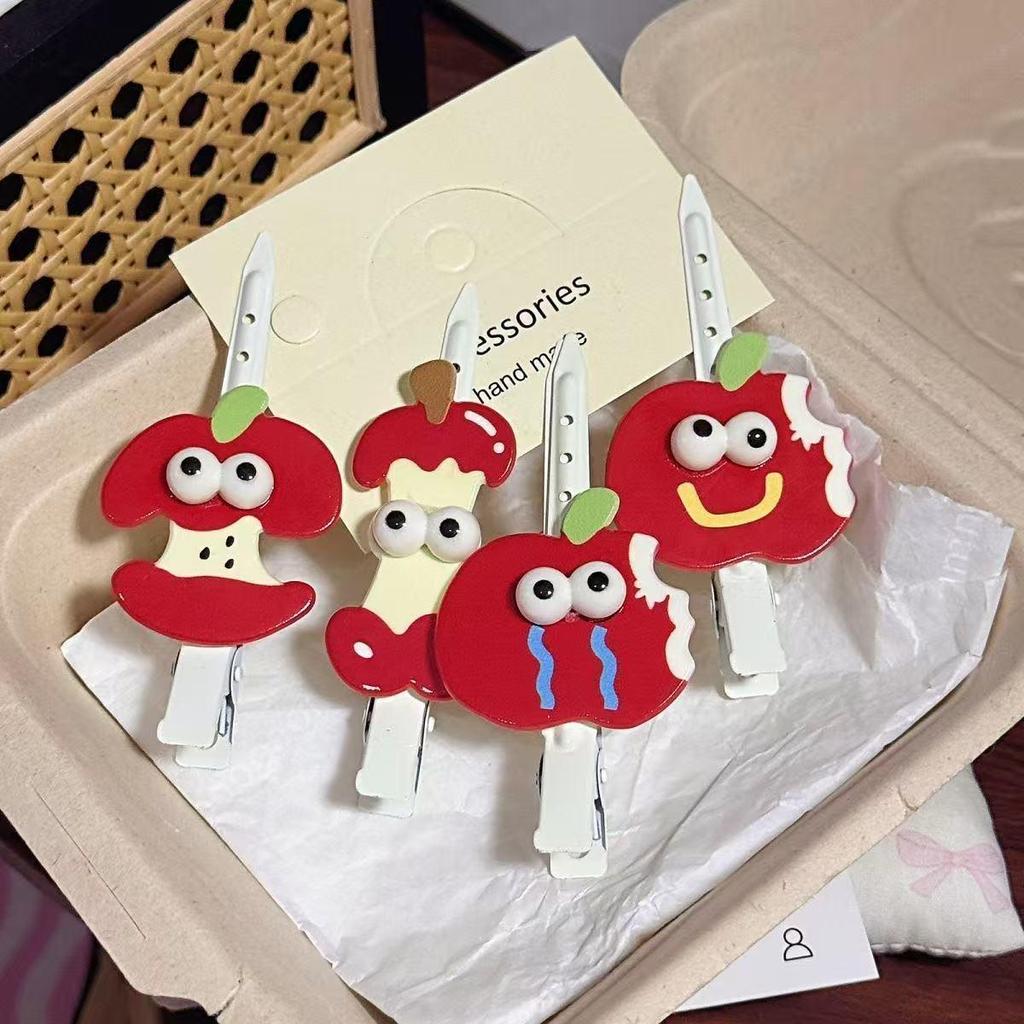 3D Red Apple Emoji Hair Clip - Cute & Creative Seamless Bangs Accessory
