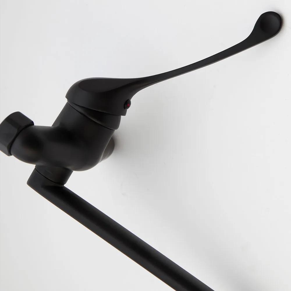 Torayvino Mattschwarz Messing Langer Griff Badezimmer Waschbecken Armatur Medizinische Hygiene Armaturen Aufsatz Armatur Kalt- und Warmmischer