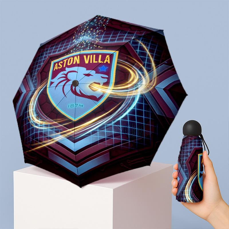 Aston Villa Football Pattern Printed Mini 5 Folds 8 Ribs Compact Umbrella Windproof Waterproof Lightweight Portable Folding