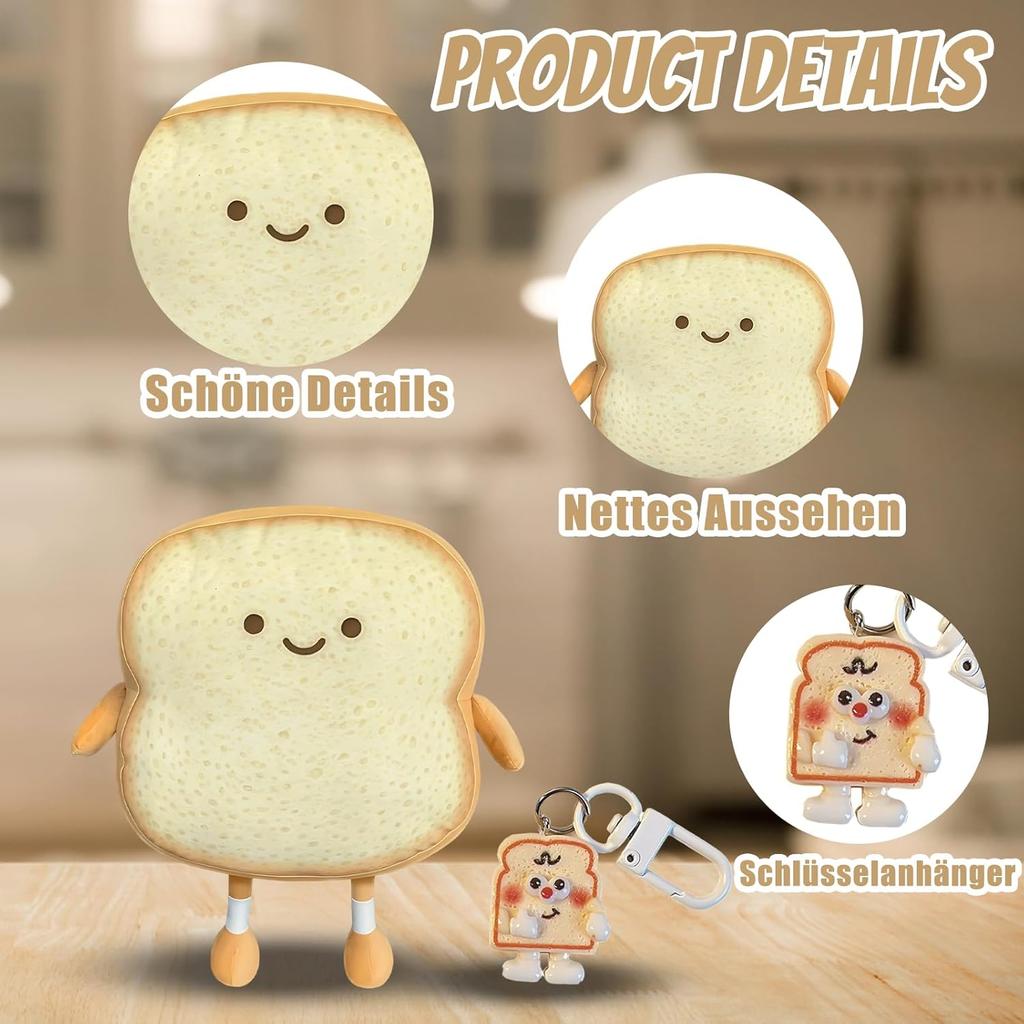 ZexJpr Torst Cuddly Toy, Toast Plush Toy with Key Ring,  Soft Toy for Children and Adults, Ideal for Cuddling, Decorating and Gifting