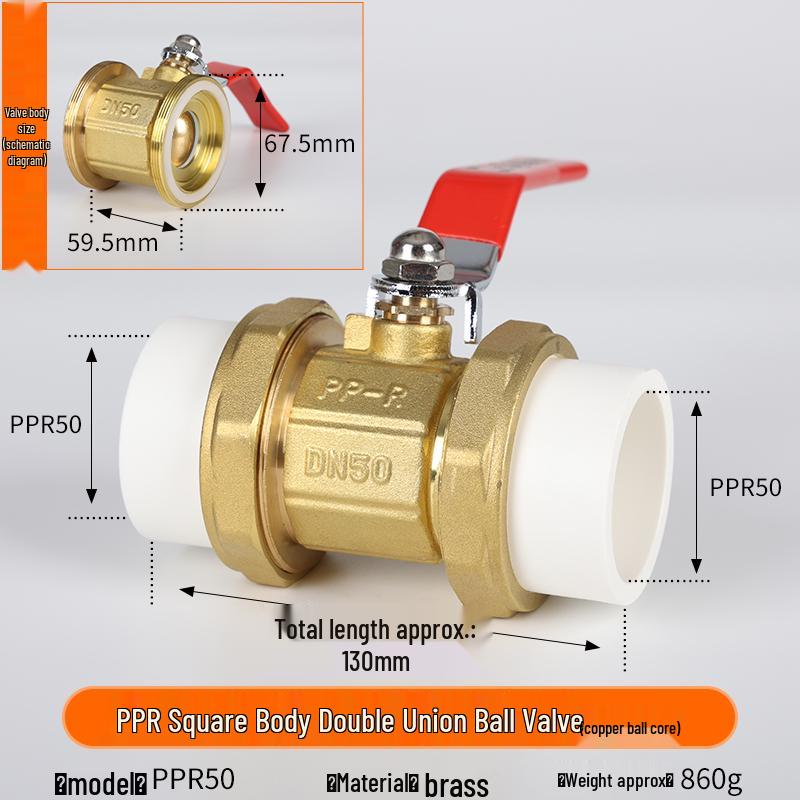 Yanghang PPR Doppelverschraubung Kupferkugelhahn, Wasserrohrfittings Verbinder, Heißschmelz 20 Schalter, 6-Punkt, 25mm Ventil.