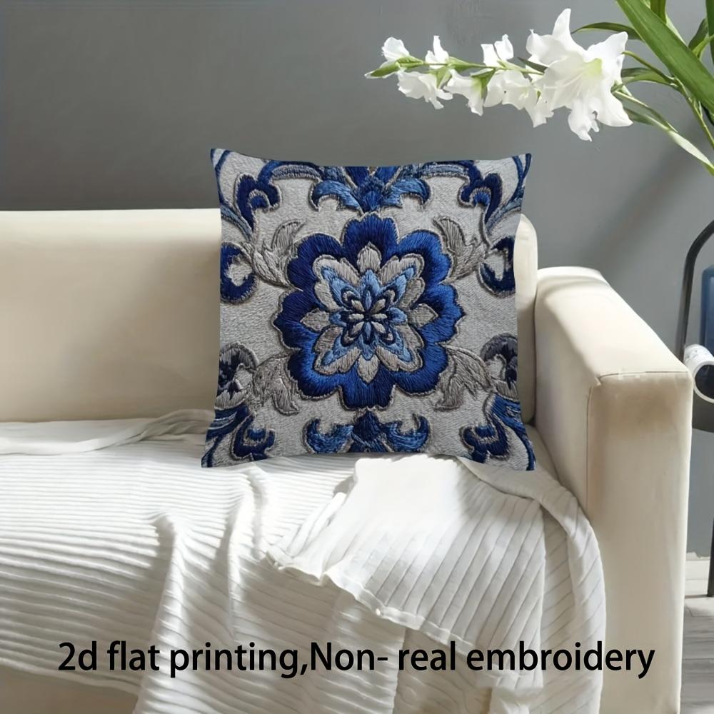 Blue Damask Floral Throw Pillow Cover Vintage Baroque Medallion Print Decorative Cushion Case For Sofa Living Room Home Decor