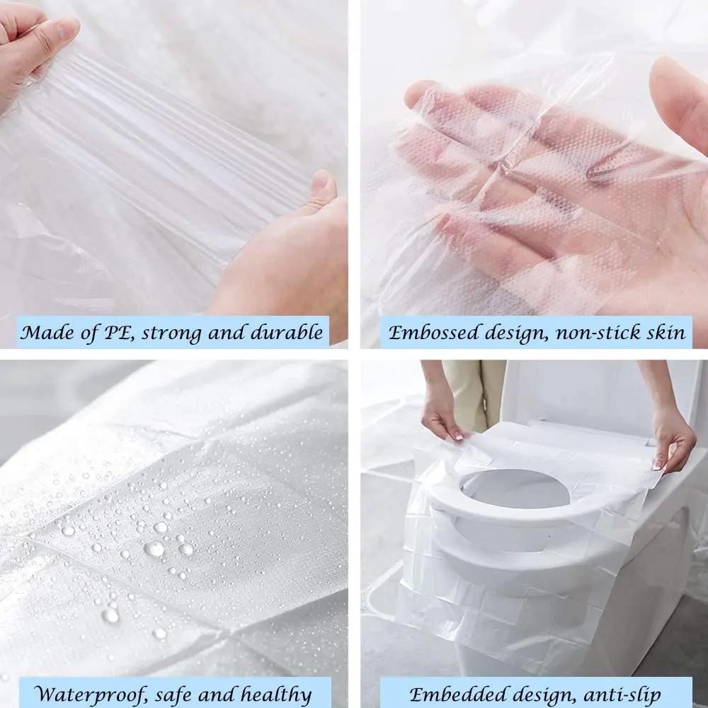50Pcs Disposable Plastic Toilet Seat Cover Waterproof and Non Slip Individually Wrapped, for Travel, Toilet Seat Protectors