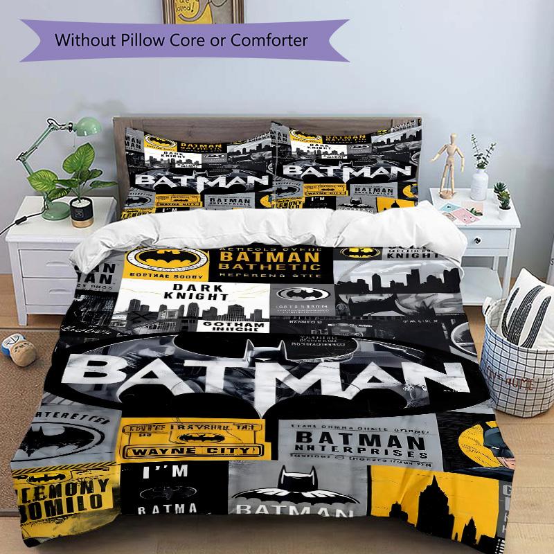 3pcs Batman Gotham Bedding Set, Soft Polyester Duvet Cover and Pillowcases Machine Washable Seasons All Suitable & Guest Room Decor272
