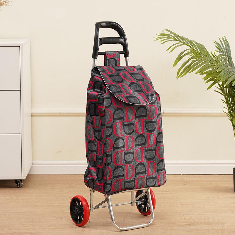 Portable Folding Trolley Cart for Seniors - Floral Pattern, Large Capacity for Grocery Shopping and Home Use