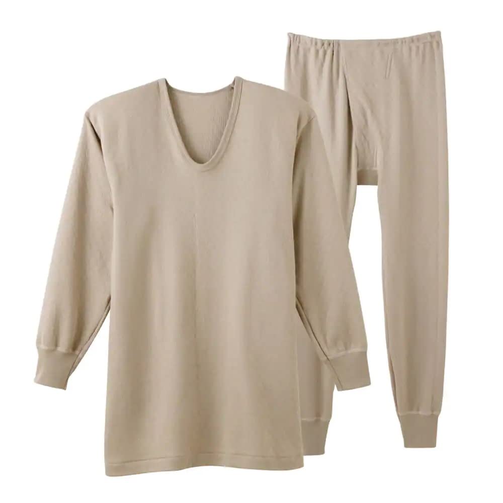 Gunze RP6300 Light Beige Comfortable Quilted Top and Bottom Set with Diamond Size L to Japanese size Men's Underwear, Far-Infrared Treatment, Pattern,