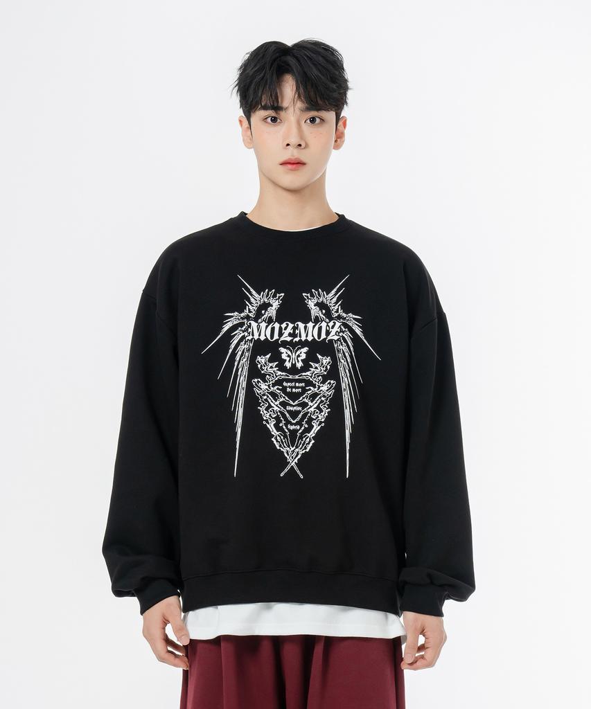 MOZMOZ Soft French Terry Neo Tribal Oversized Sweatshirt Black