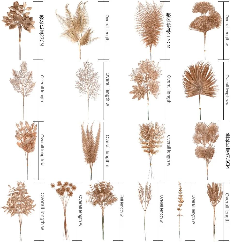 6pcs/set Artificial Flower Gold Christmas Flower New Year Flower Spray Gold Accessories Home Decoration Christmas Fake Flowers