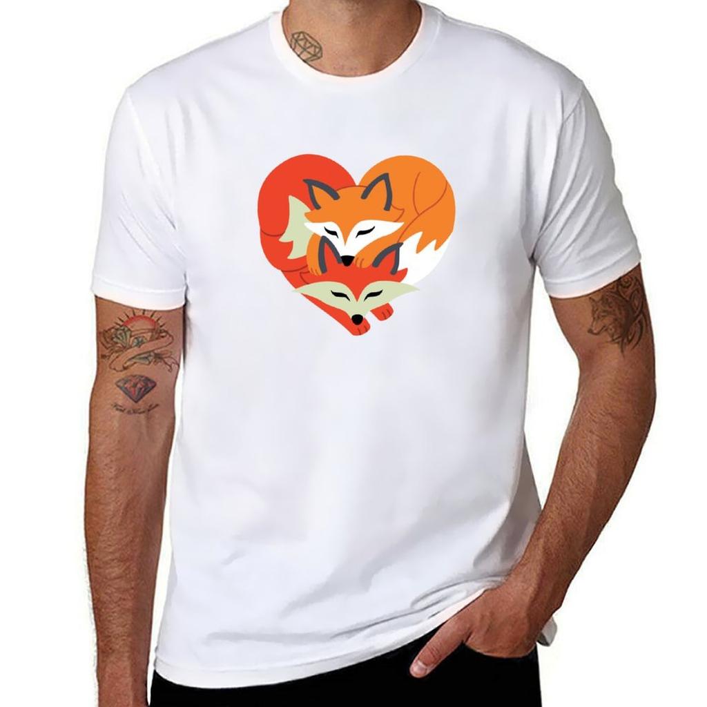 Cute Fox Love Heart Silhouette Tshirt Plus Size Lightweight Top Tshirt