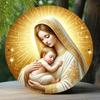 Virgin Mary Round Metal Wall Art Religious Home Decor With Golden Halo