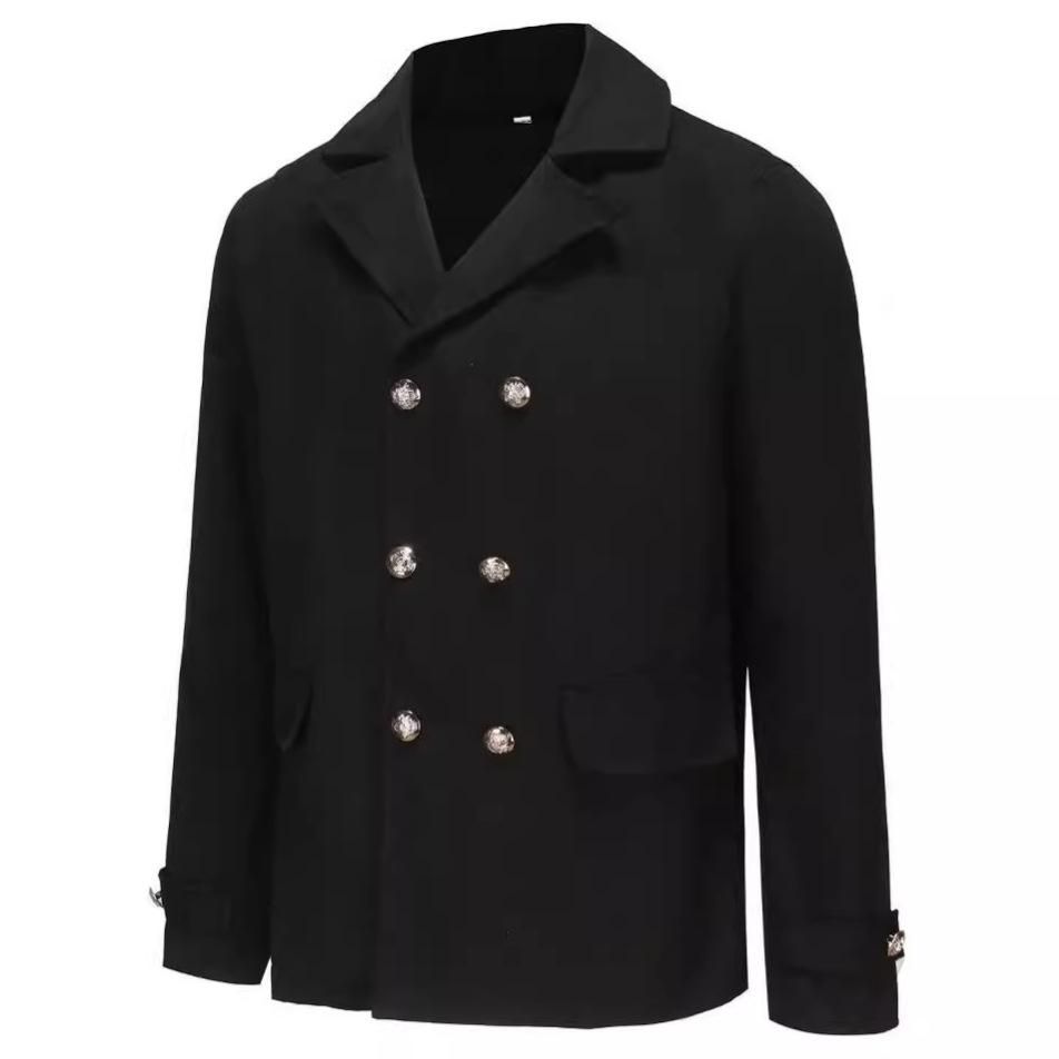 European and American men s retro solid color coat breasted casual heavy industry cross-border men s clothing fashion open lining solid color coat men S