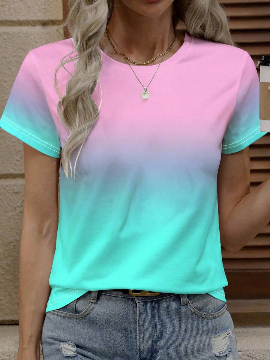 Gradient Crew Neck Slim Fit Graphic Summer Tee S
