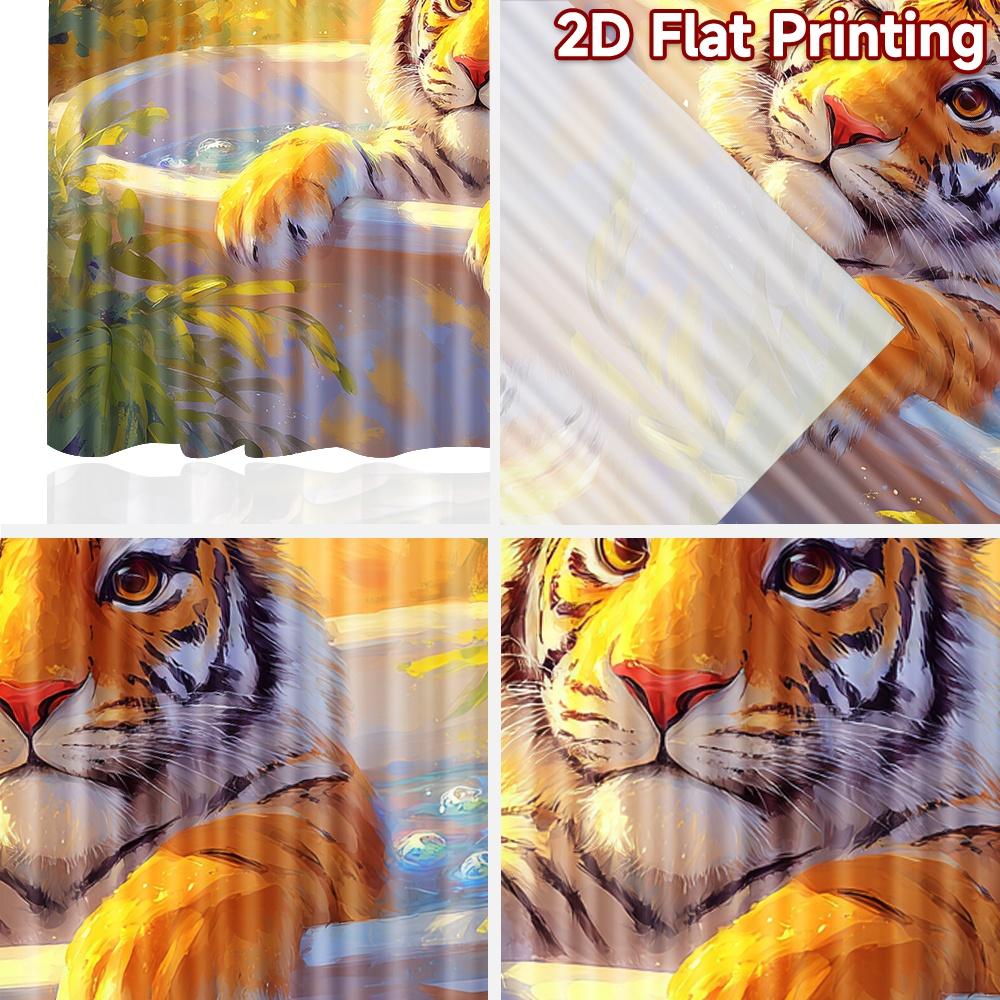 2D flat printing 2pcs Window Curtains Cute Tiger Bathing Digital Printed Polyester Drapes Party Decorations for Indoor Outdoor