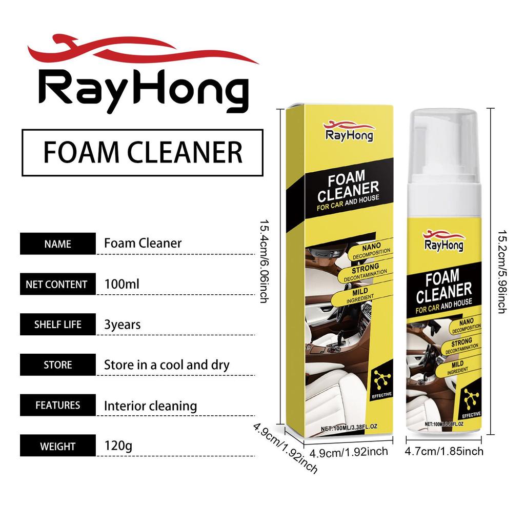 Rayhong Multifunctional Foam Car Cleaner Interior Dashboard Seat Cleaner Stain Remover Car Care Maintenance 100ml