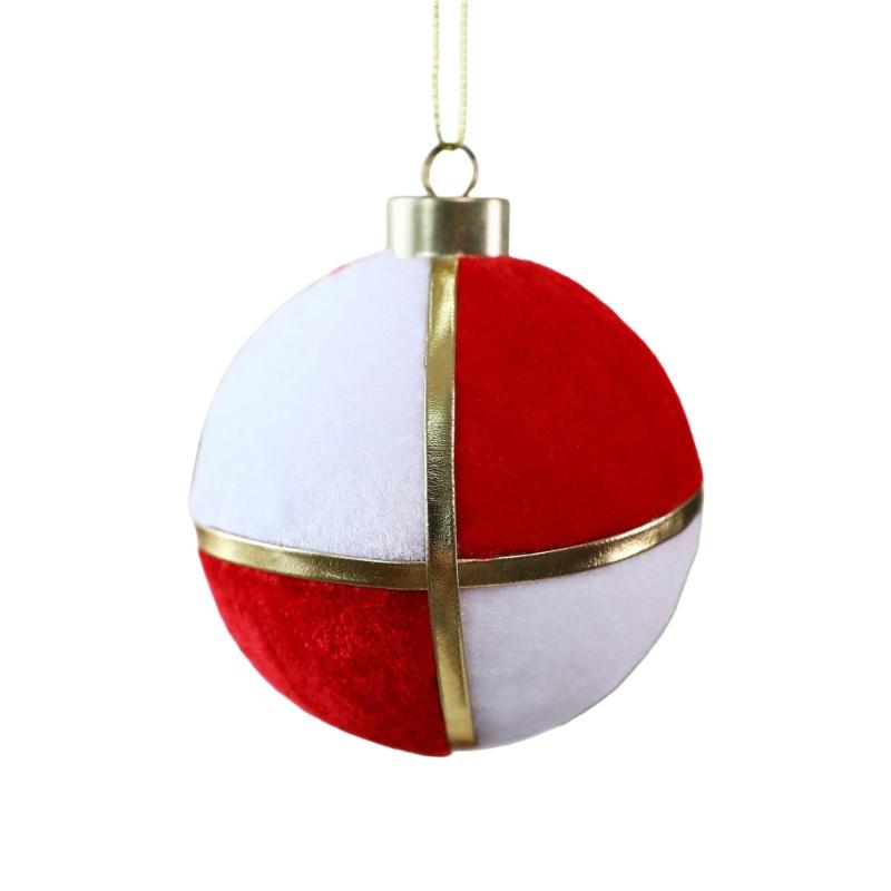 Round Soft Fabric Holiday Ornament with Ribbon Accent and Display Cord for Party Photos, Entryways and Seasonal Displays