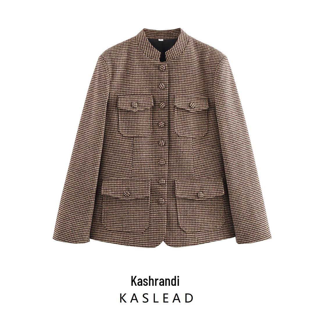 

Spring 2025 Women s European & American Style Casual Houndstooth Coat Small