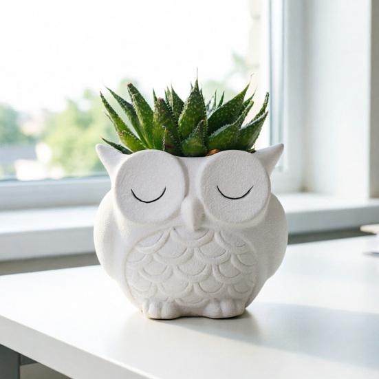 Yousheng Cute Owl Planter Plant Pot with Drainage Hole Ceramic Decorative Planter for Succulents Small Aloe Home Office Desktop
