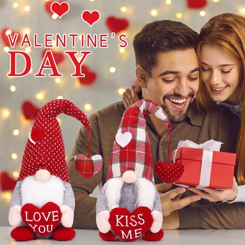 1pcs Gnome Plush Doll Faceless with Heart Pendant Valentine's Day Decor Home Ornament Gift Red Nose Goblin Desktop Ornaments