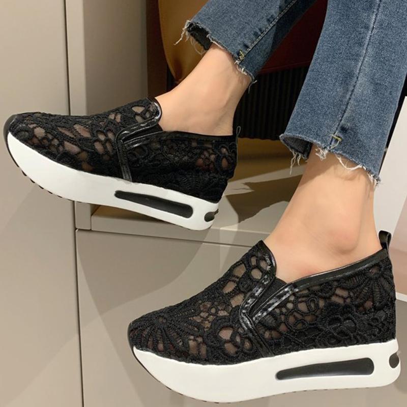 Fashion Classic Black Embroider Sneakers for Women 2025 Comfortable Breathable Mesh Casual Shoes Woman Lightweight Platform Shoes Mujer