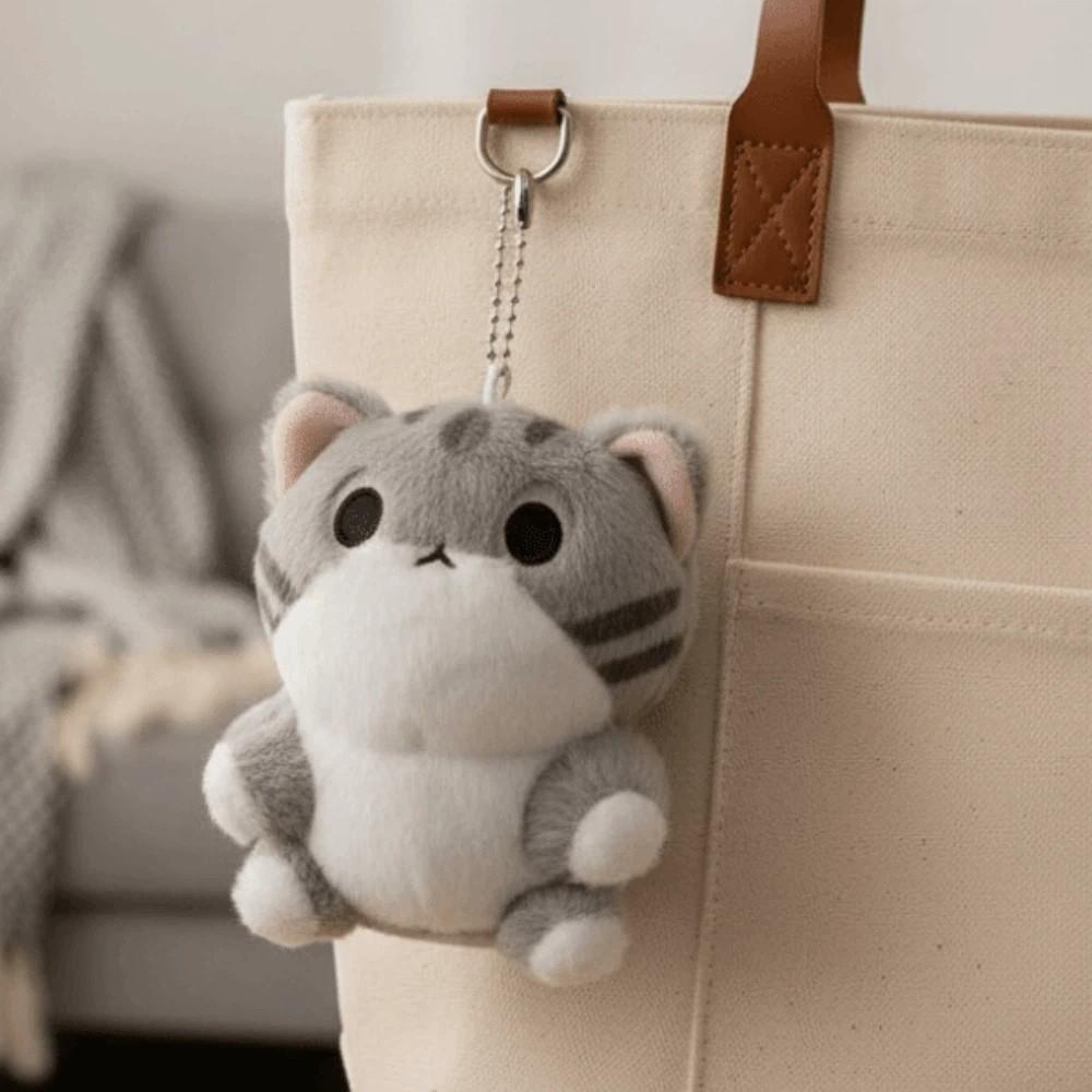 PP Cotton Grey Cat Key Chain Cartoon Cute Pet Pendant Bag Charm Plush Doll Key Ring Girls