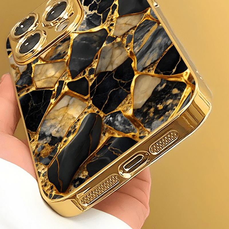 Schwarz Gold Marmor Gold Metallic Lack Glas Handyhülle Für iPhone 17 16 15 Pro Max 14 13 12 11 Pro 15 14 Plus 17 Air 16E Hülle