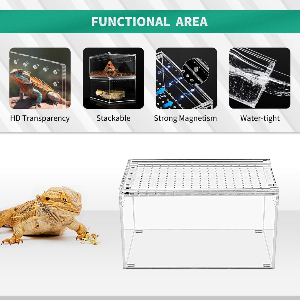 Reptile Terrarium Kit, 30*18*15 Cm, Reptile Breeding Box, Magnetic Acrylic Case, for Tarantulas, Hermit Crabs, Jumping Spiders, Iguanas, Leopard Gecko