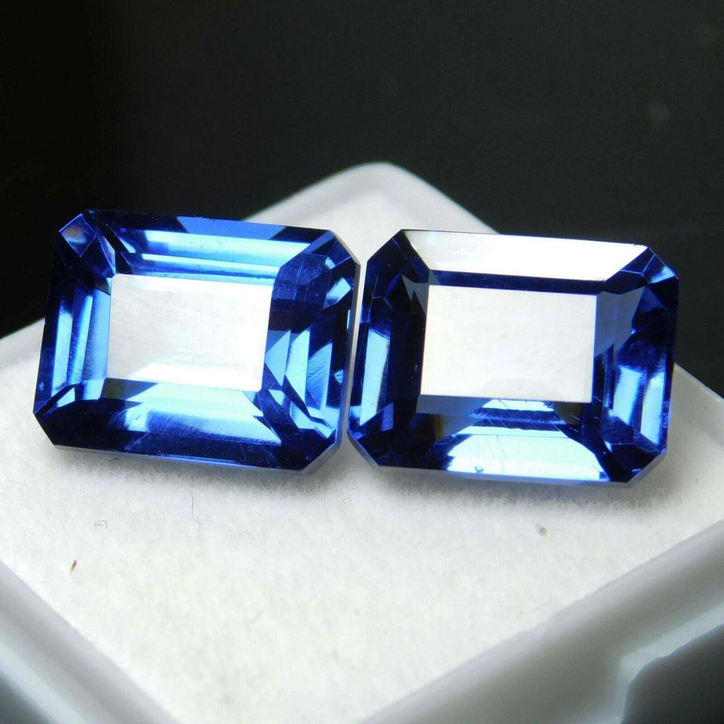 16 Carat CERTIFIED Loose Gemstone Natural Blue Tanzanite Emerald Cut Pair multiQ 00J